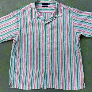 Vintage Men's Grant Thomas Candy Striped Linen SS Shirt Sz XXL Hong Kong Casual